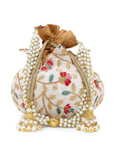 Lotus Faux Silk Floral Embroidered Potli