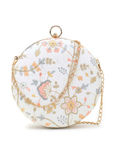 Gala Faux Silk Floral Embroidered Round Clutch