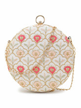 Gala Faux Silk Ethnic Motifs Embroidered Round Clutch
