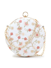 Gala Faux Silk Floral Embroidered Round Clutch