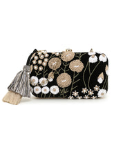 Gaud Floral Embellished Velvet Clutch