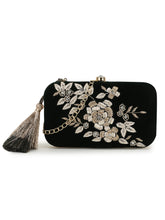 Gaud Floral Embellished Velvet Clutch