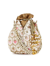 Lotus Faux Silk Floral Embroidered Potli