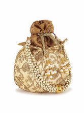 Lotus Faux Silk Floral Embroidered Potli