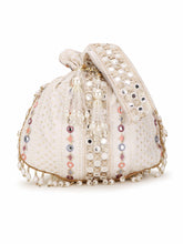 Dangle Mirror Work Embellished Faux Silk Potli