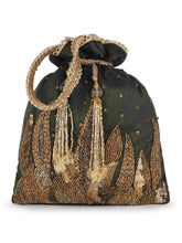 Dangle Botanical Embellished Faux Silk Potli