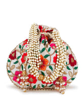 Dangle Floral Embroidered Faux Silk Potli