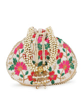 Dangle Floral Embroidered Faux Silk Potli