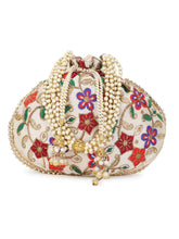 Dangle Floral Embroidered Faux Silk Potli