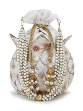 Lotus Floral Embroidered Faux Silk Potli