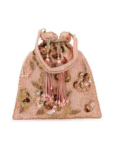 Dangle Floral Embellished Faux Silk Potli