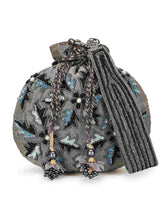 Dangle Floral Embellished Faux Silk Potli