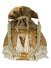 Lotus Embellished Faux Silk Potli