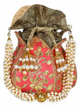 Lotus Embroidered Faux Silk Potli