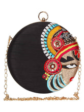 Kathak Embroidered Faux Silk Round Clutch