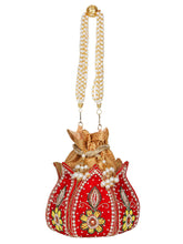 Lotus Embroidered & Embellished Faux Silk Potli