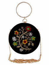 Gala Embroidered Velvet Round Clutch