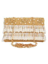 Oblong Embroidered Faux Silk Clutch