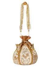 Lotus Embelished Faux Silk Potli