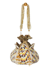 Lotus Embelished Faux Silk Potli