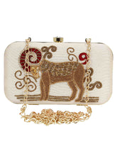 Zodiac Embroidered Faux Silk Clutch Aries