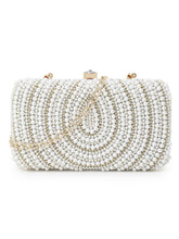 Adorn Faux Silk Embellished Pearl Work Box Clutch