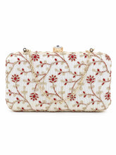 Hue Faux Silk Floral Embroidered Box Clutch