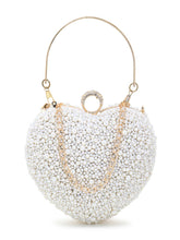 Love Faux Silk Pearl Embellished Heart shaped Clutch