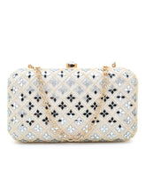 Adorn Faux Silk Geometric Clutch with Mirror Work
