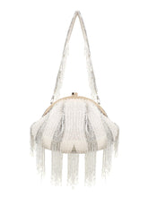 Dangle Faux Silk Striped & Embellished Clutch