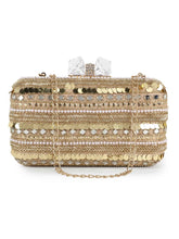 Adorn Faux Silk Striped & Embellished Clutch