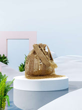 Dangle Striped Embellished Faux Silk Potli