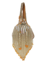 Dangle Striped Embellished Faux Silk Potli