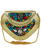 Jewel Mosaic Design Metal Work Party Clutch