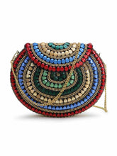 Mosaic Stone Work Embellished Metal Clutch