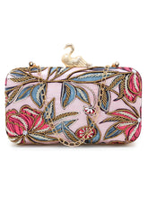 Adorn Printed Satin Floral Embellished Clutch