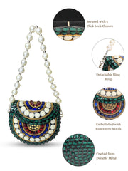 Metal Mirage Concentric Motif Embellished Clutch