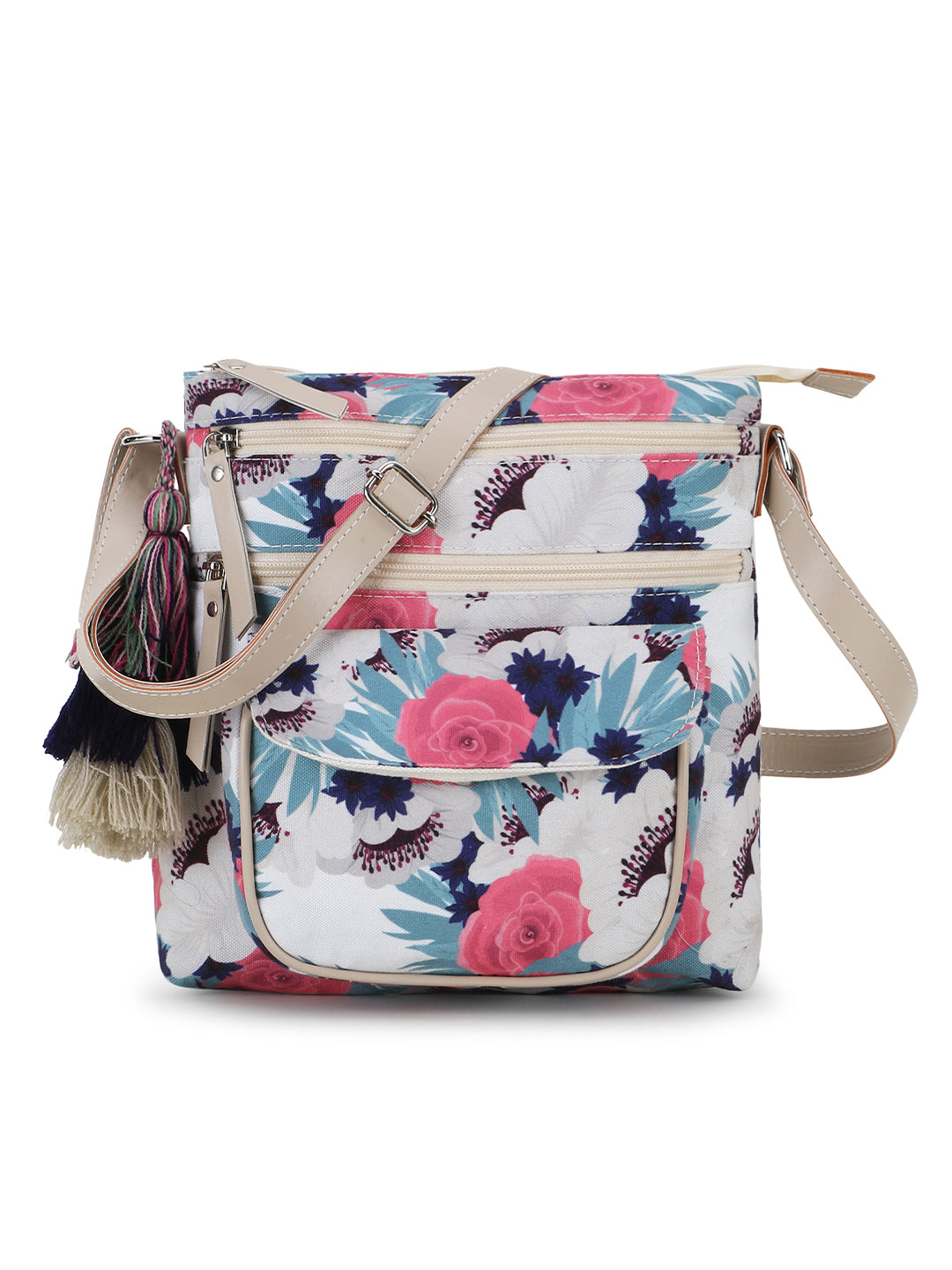 Modish Digital Printed Canvas & PU Sling Bag