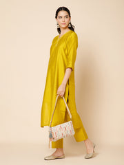 Glid Striped Sequined Cotton Handloom & Leatherette Sling Bag