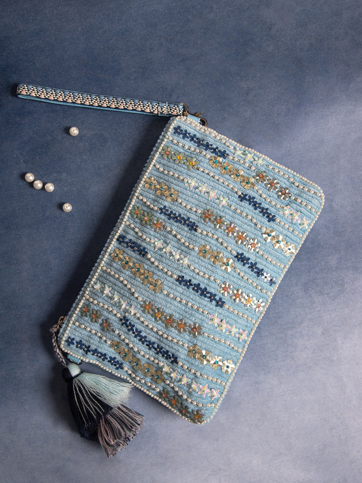 Glid Corduroy Floral Sequined Sling Bag