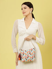 Polyester & Leatherette Digital Print Floral Sling Bag