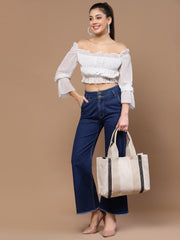 Sisal Solid Cotton Jute & Leather Handheld Bag