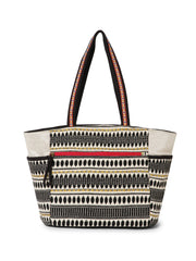 Boho Acrylic Jacquard & Cotton Canvas Trellis Embellished Tote Bag