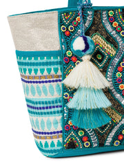 Boho Acrylic Jacquard Trellis Embellished Tote Bag