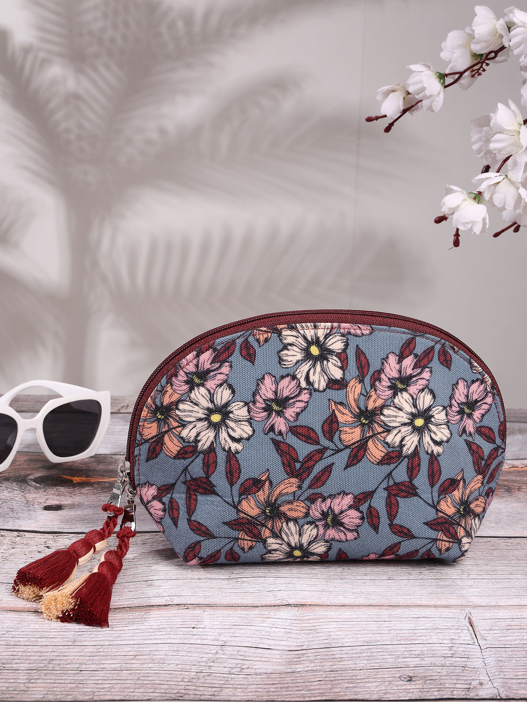 Floral Digital Printed Poly Canvas Smart Casual Vanity Bag