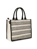 Boho Jacquard Cotton Canvas Striped Self Design Handheld Bag