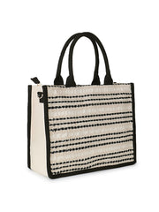 Boho Jacquard Cotton Canvas Striped Self Design Handheld Bag