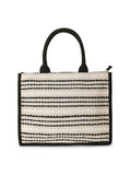 Boho Jacquard Cotton Canvas Striped Self Design Handheld Bag