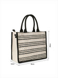 Boho Jacquard Cotton Canvas Striped Self Design Handheld Bag