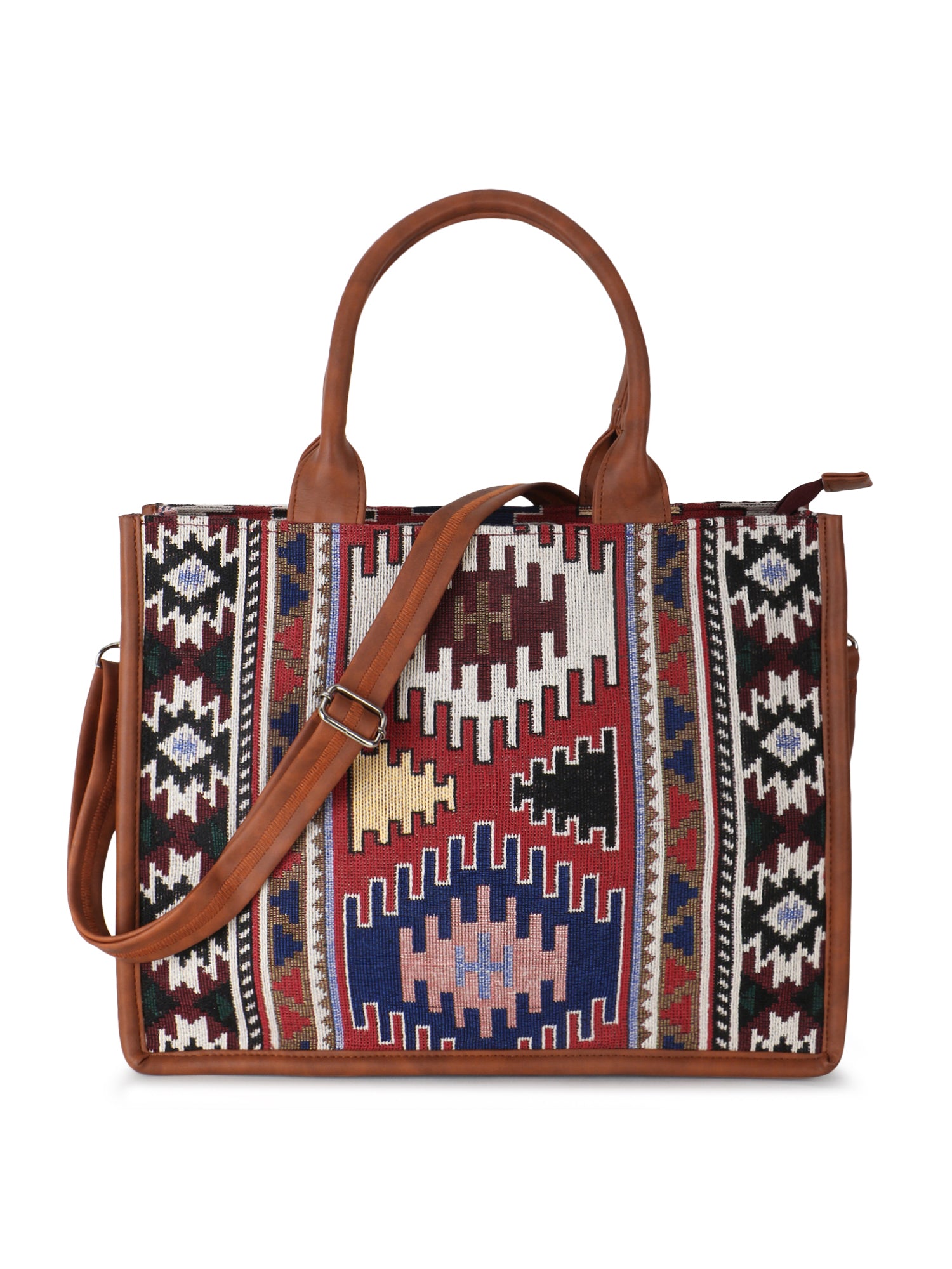 Tribal Jacquard Cotton Canvas Ethnic Motifs Self Design Handheld Bag